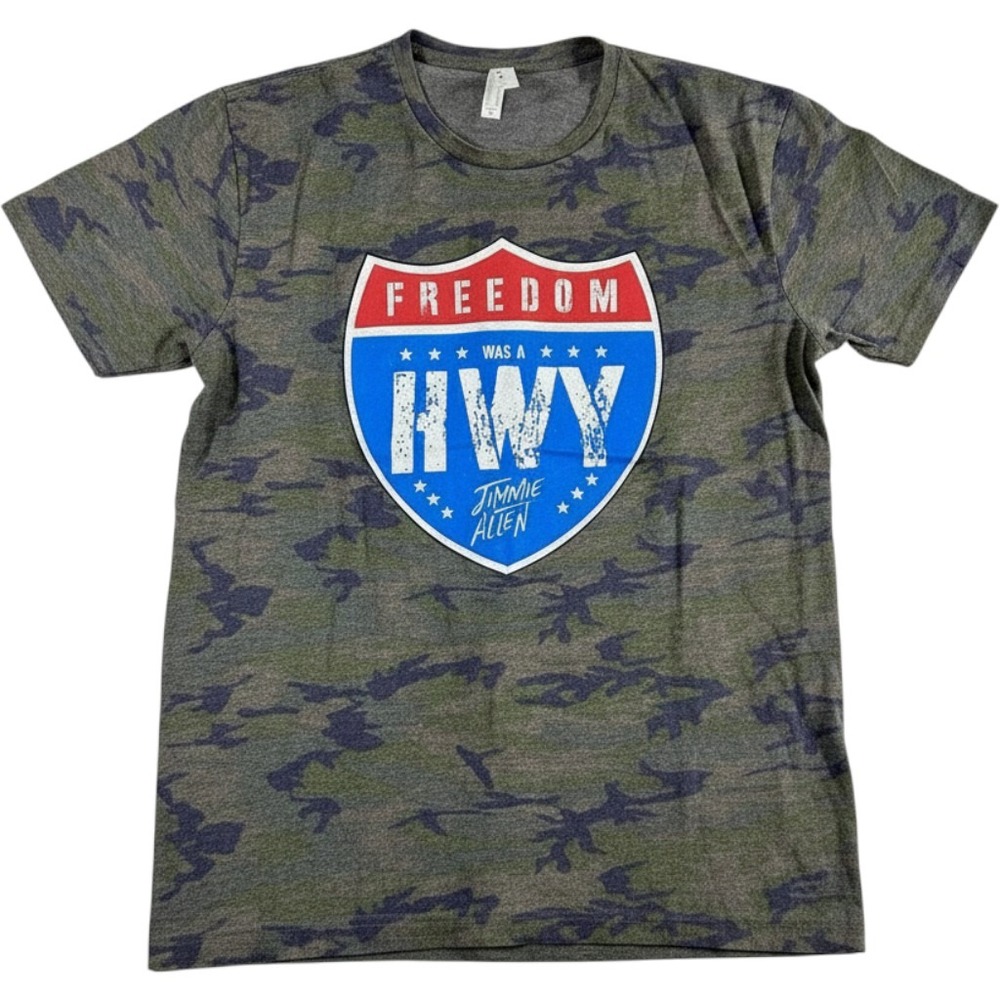 Jimmie Allen "Freedom Was a Hwy" Graphic Cotton Tshirt Camo Size Large